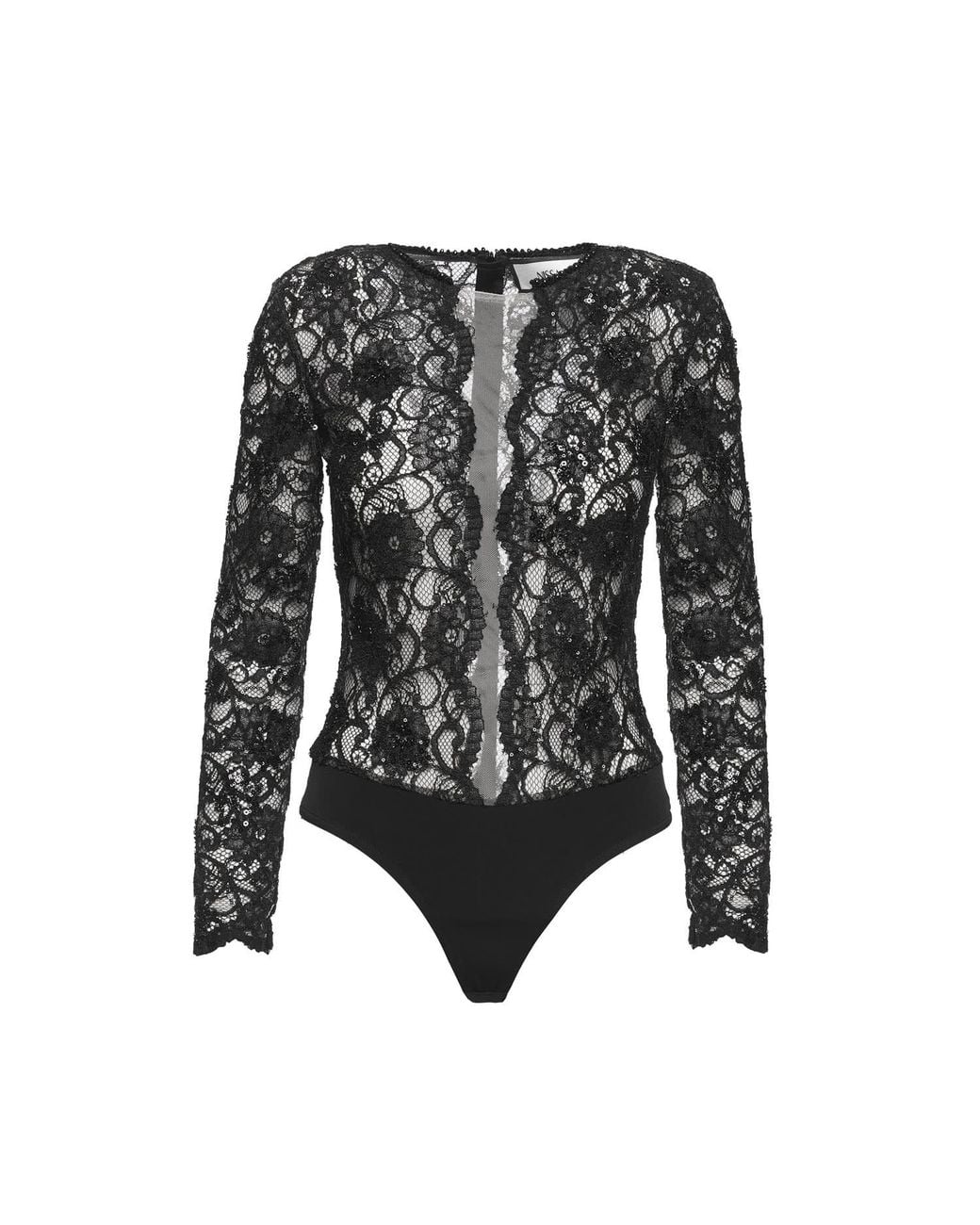 Nissa Black Sequin-Detail Lace Bodysuit