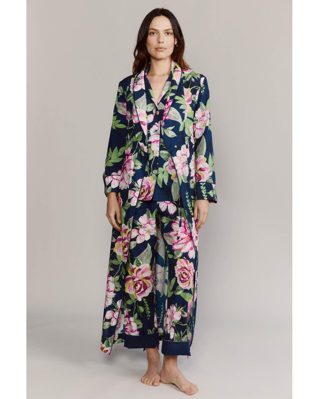 Kato Blue Matador Peonies Cotton Robe