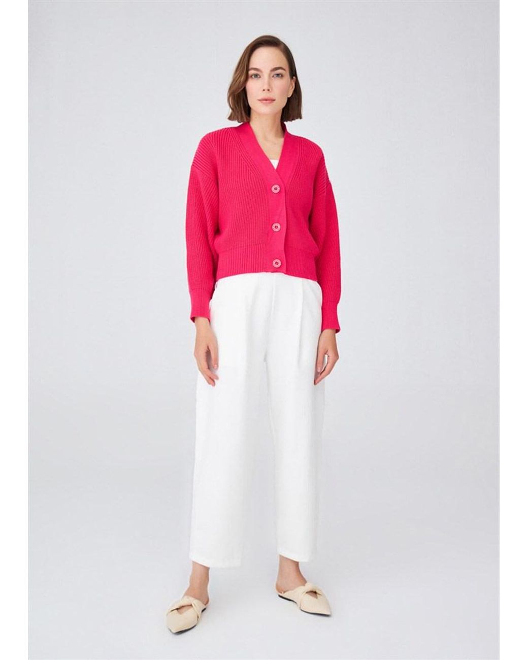 Peraluna Red Olivia V-Neck Cardigan
