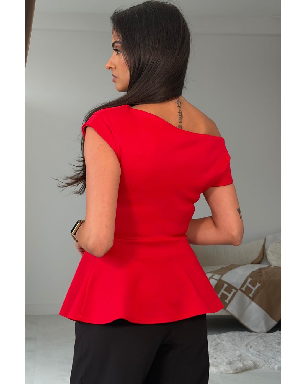 Girl In Mind Red Connie Peplum Top