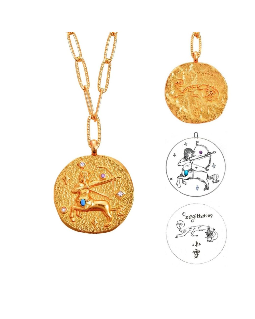 Aurozia Metallic Constellations Sagittarius Double-Sided Coin Necklace