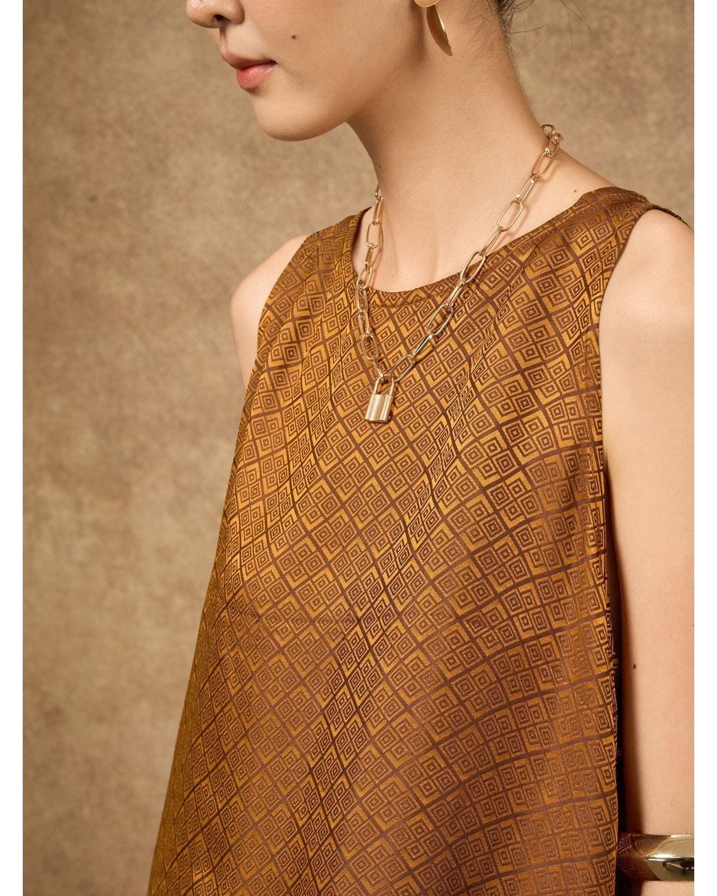 Silk and Bears Brown Ophelia Bronze Draped Silk Shell Top