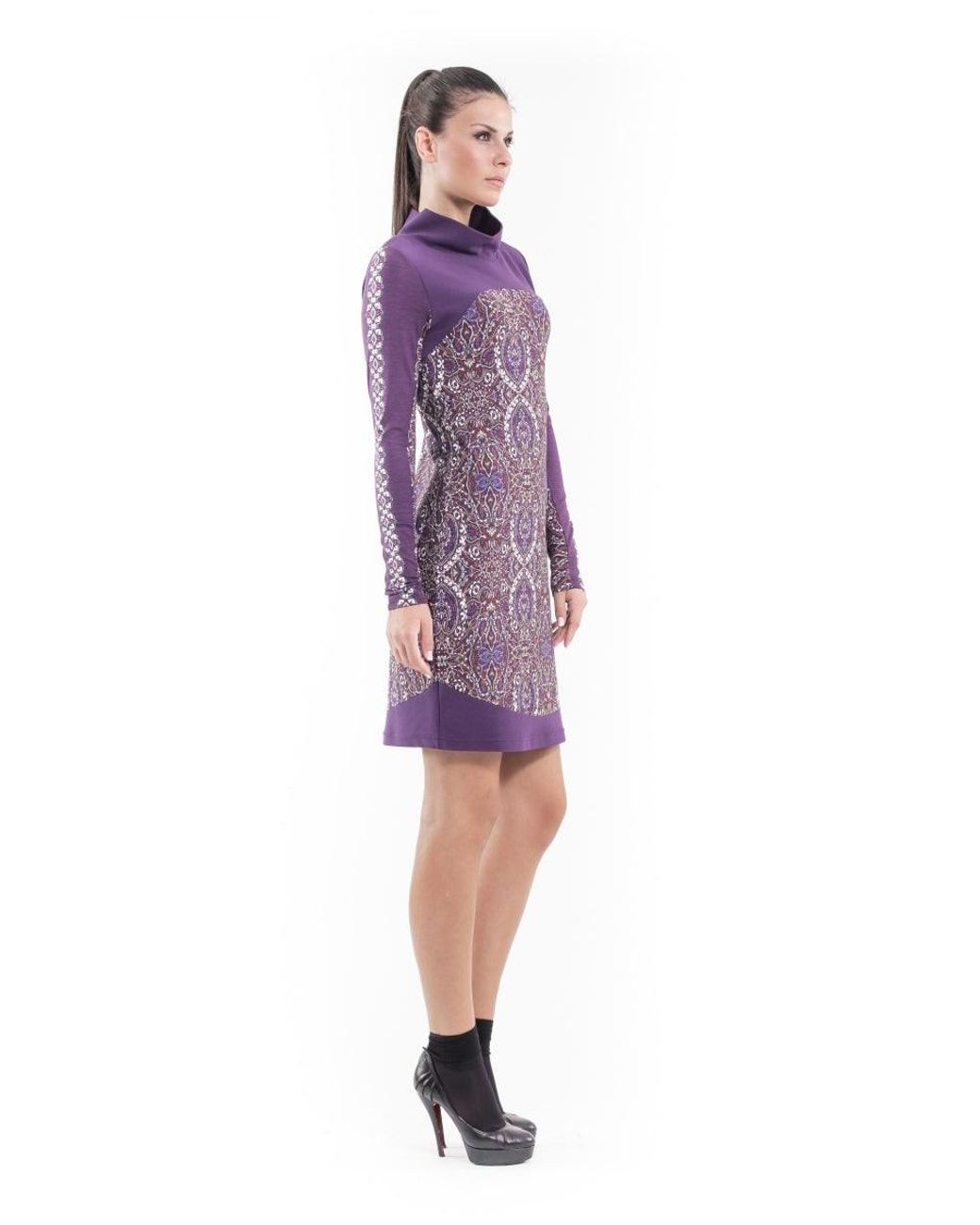 Conquista Purple Straight Print Mini Dress