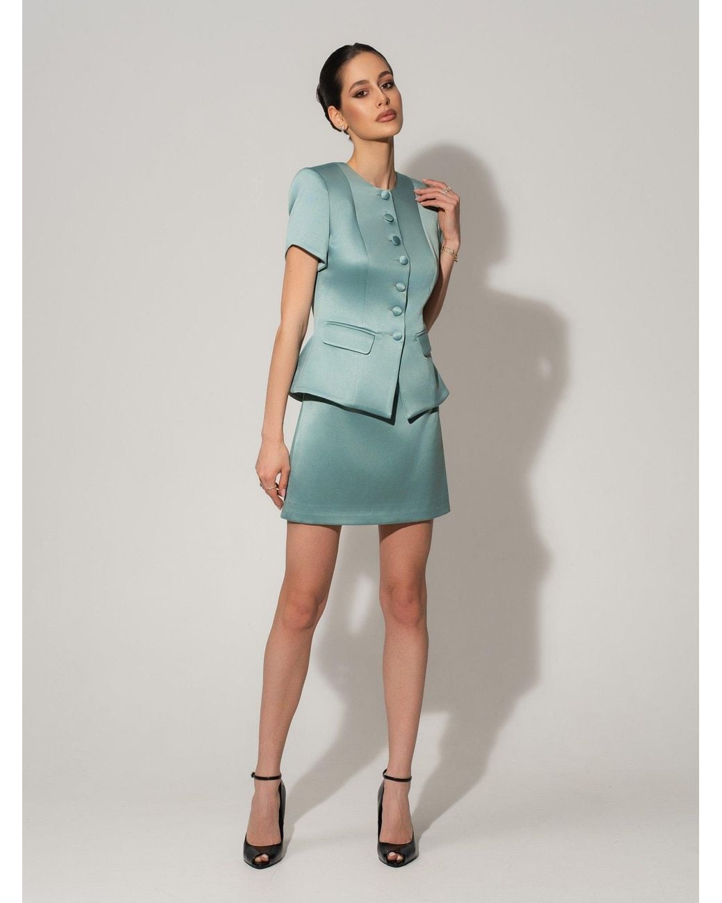 Tia Dorraine Green Satin Mini Skirt