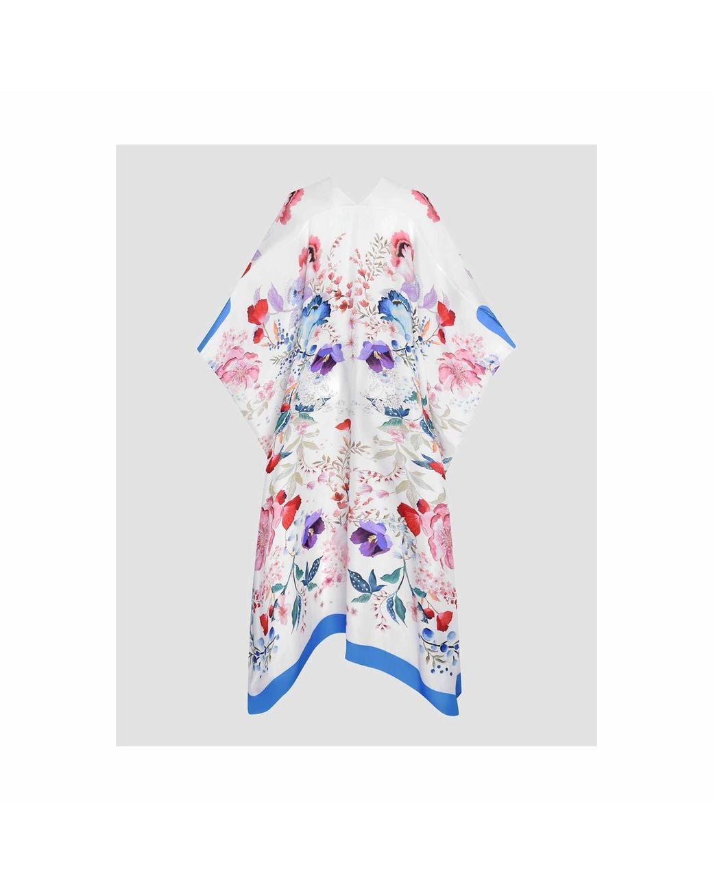 Meng Blue Watercolour Flowers Silk Georgette Kaftan