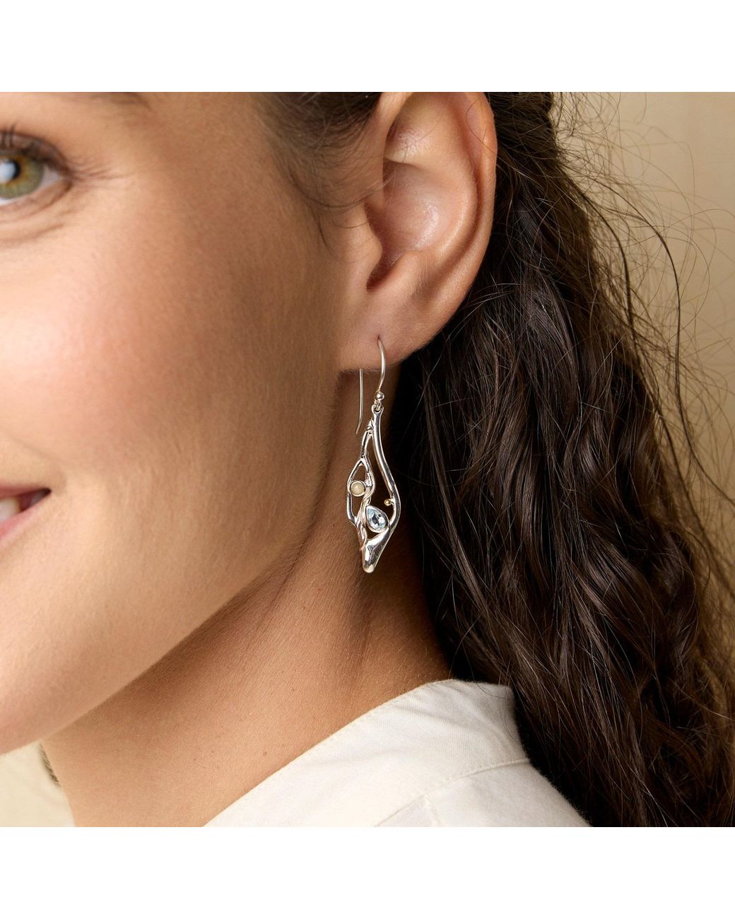 Isla Silver Metallic Topaz & Pearl Statement Drop Earrings