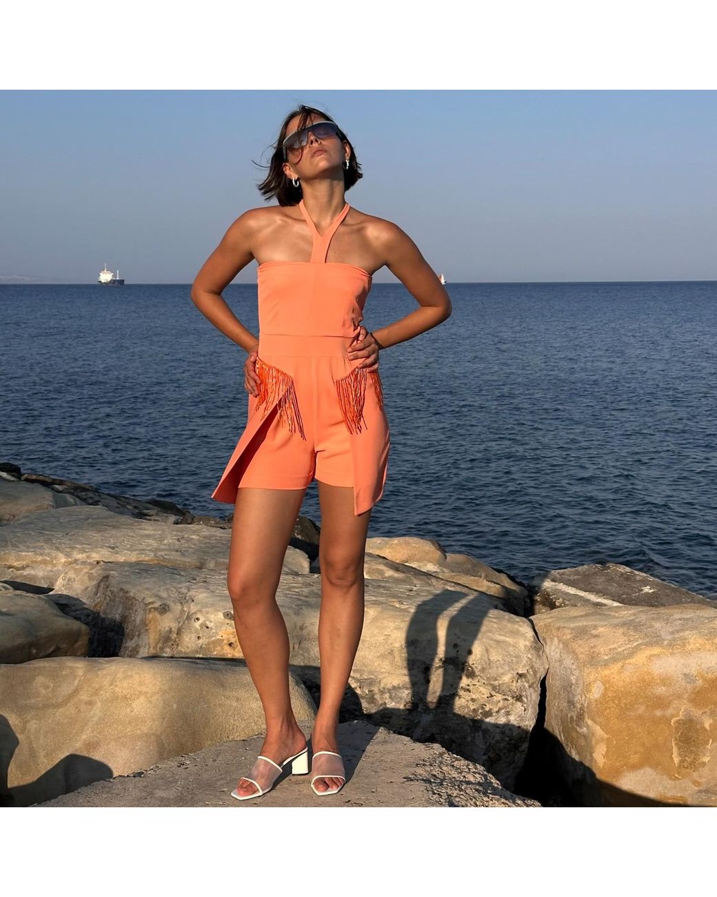 Madebyza Orange Coral Fringed Jumpsuit