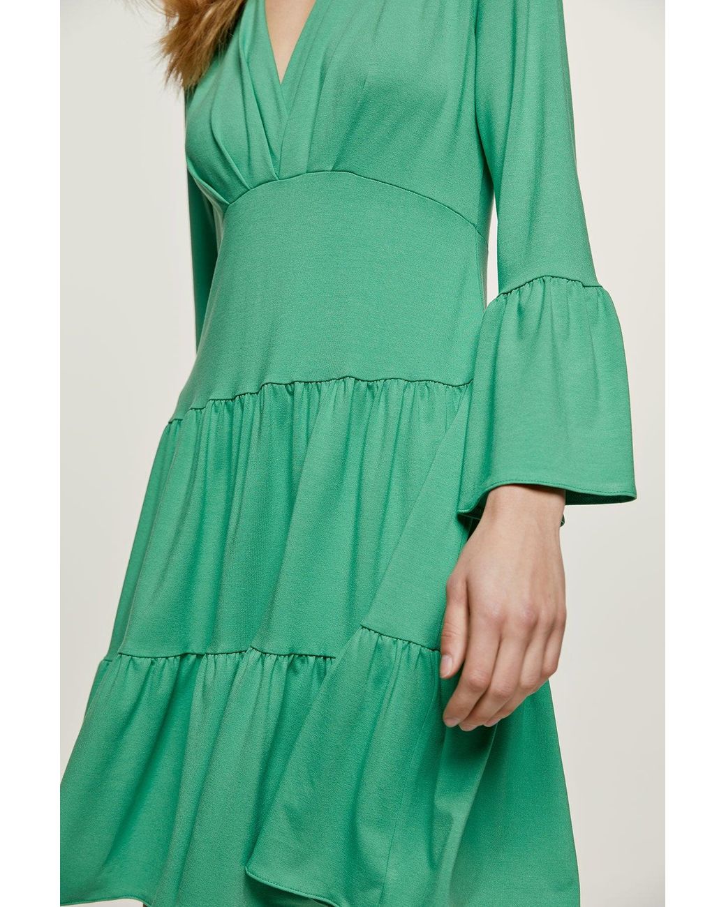 Conquista Green Jersey Tiered Dress