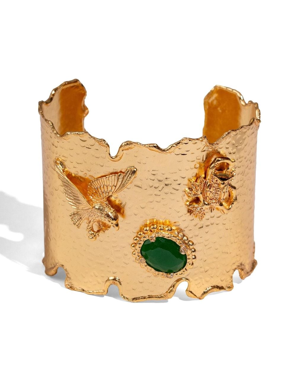 Ebru Jewelry Metallic Emerald Wisdom Eagle & Owl Cuff Bracelet