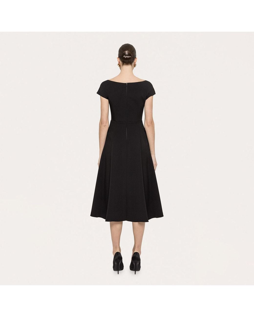 Nissa Black A-Line Crepe Midi Dress