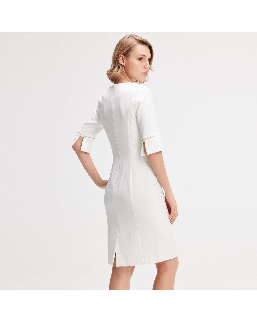 Smart and Joy Blue Short Dress With Contrasted Stitching