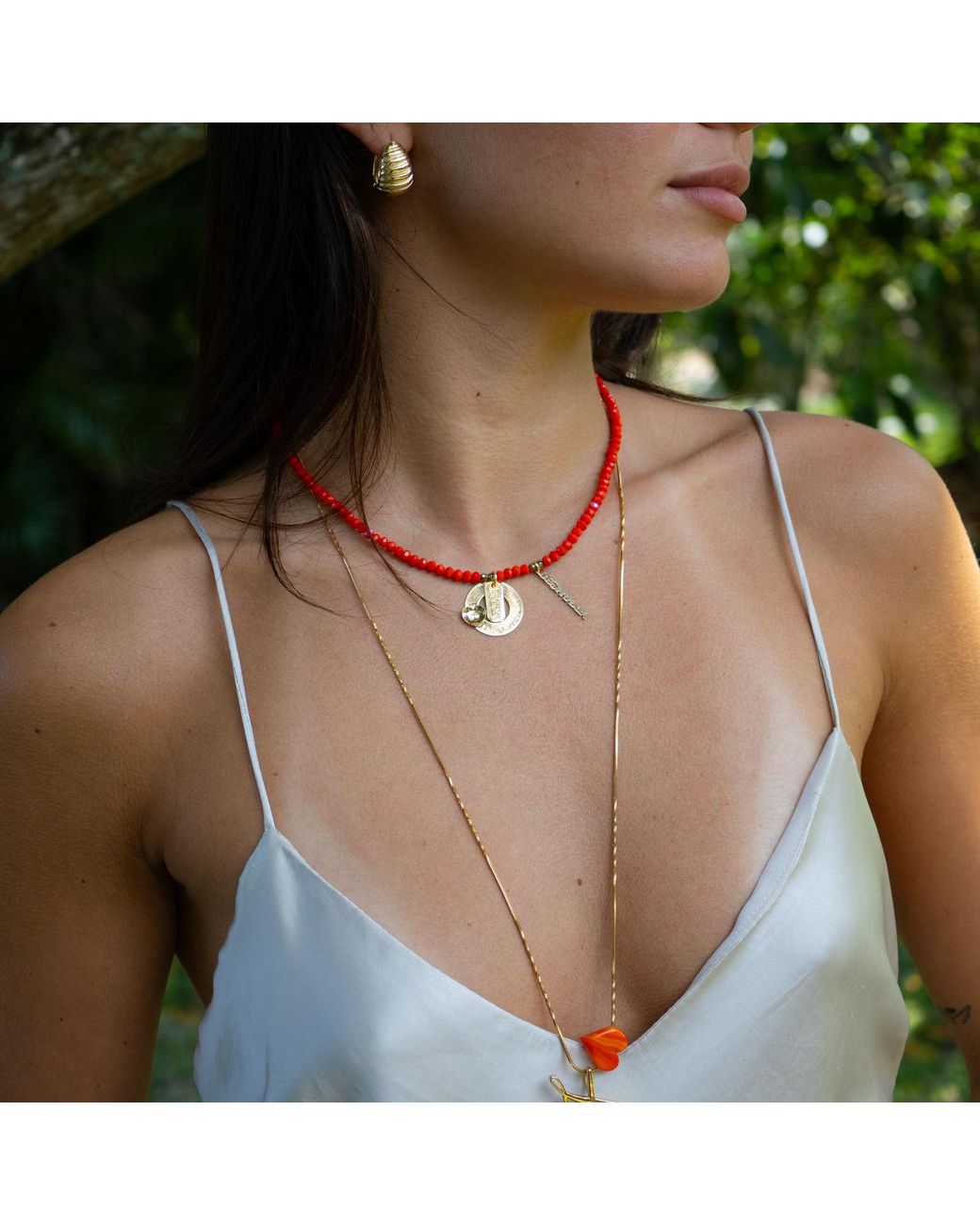 Ebru Jewelry Red Believe & Be Happy Crystal Beaded Choker Necklace