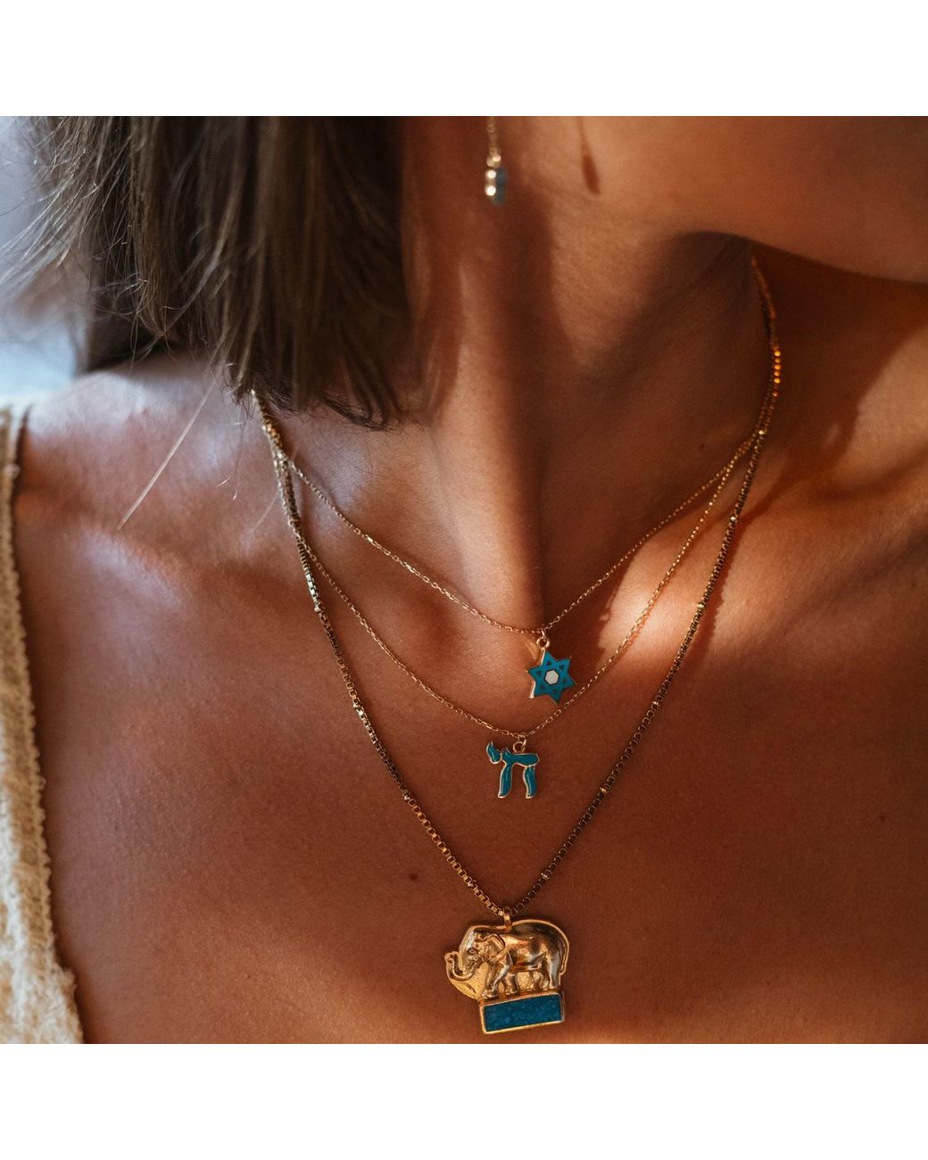 Ebru Jewelry Metallic Lucky Elephant Mosaic Pendant Necklace