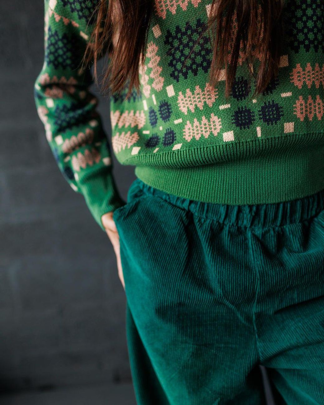 Mabli Green Carthen Neat Cotton Pullover