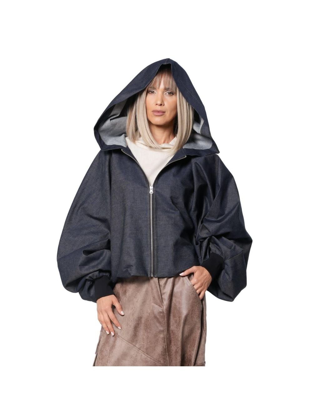 Metamorph Blue Extravagant Denim Jacket With Voluminous Sleeves