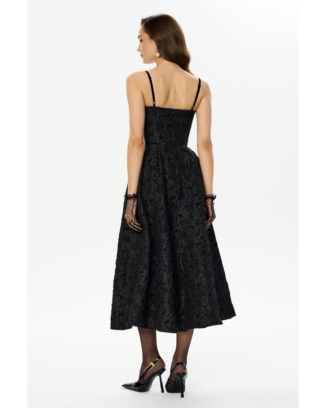 POST MERIDIEM Black Jacquard Fitted Corset Bustier Dress