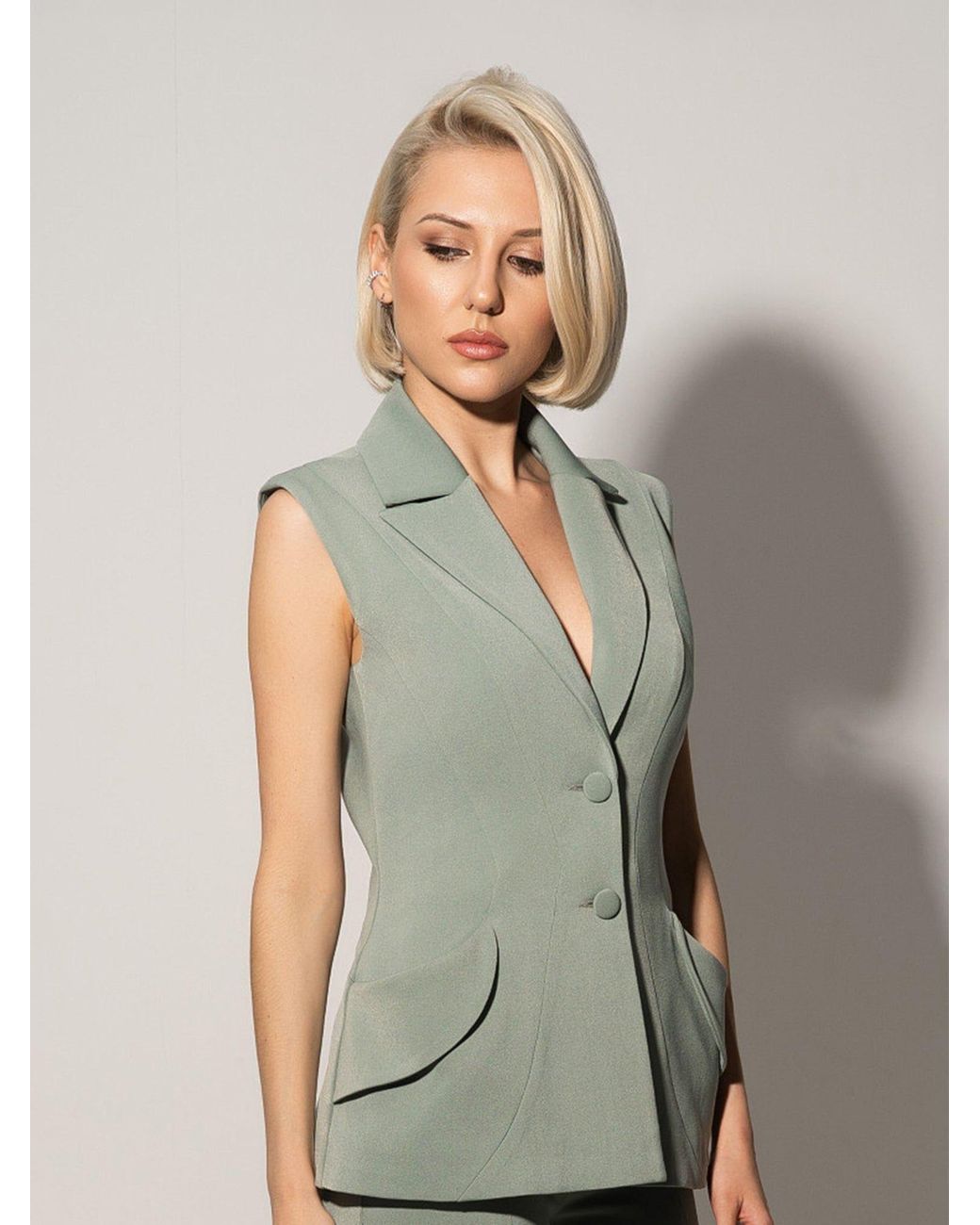 Tia Dorraine Green Tailored Fit Suiting Vest & Skirt Suit