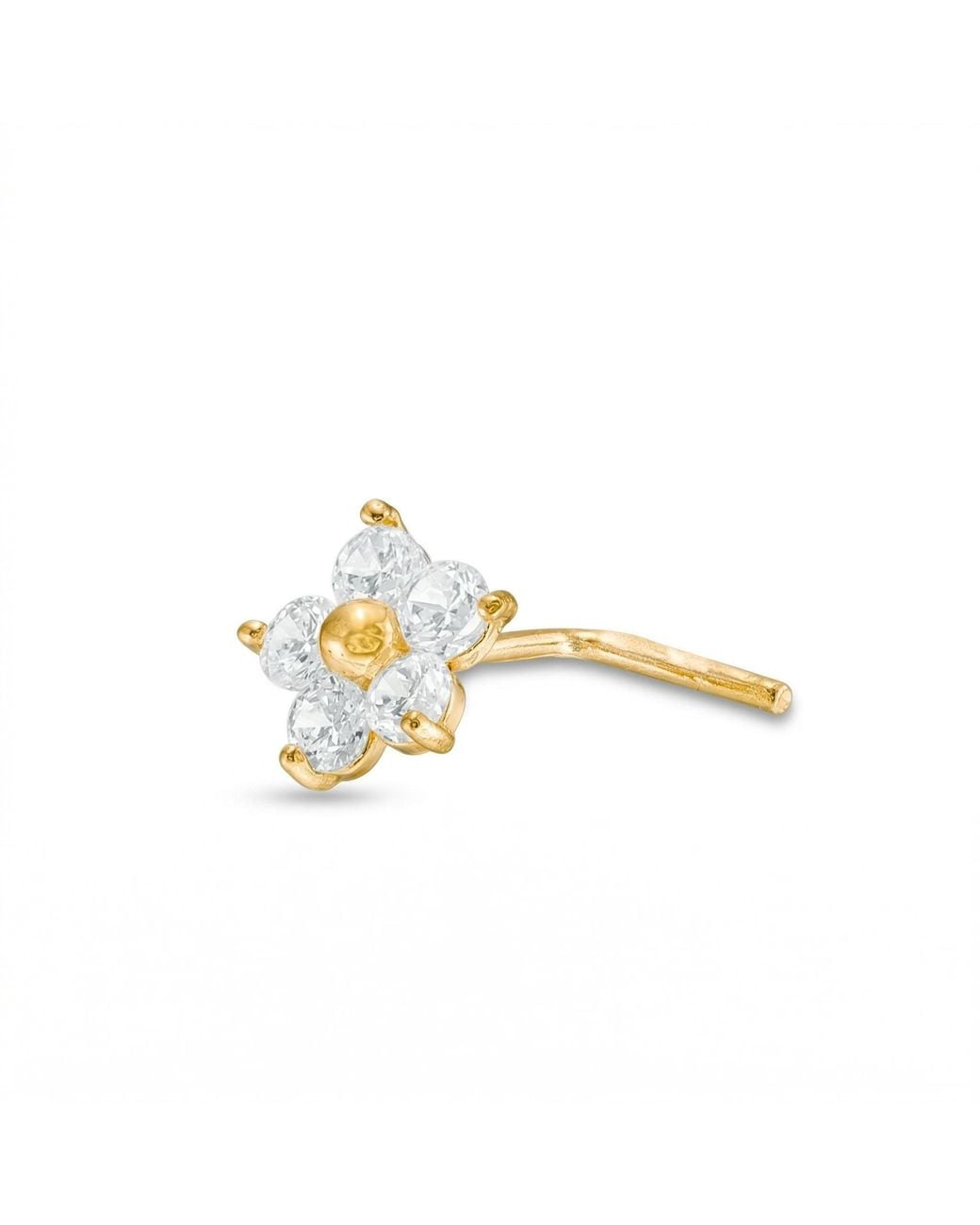 Zahav Jewelry Metallic 14K Solid 24G Flower Cz L-Shape Nose Stud