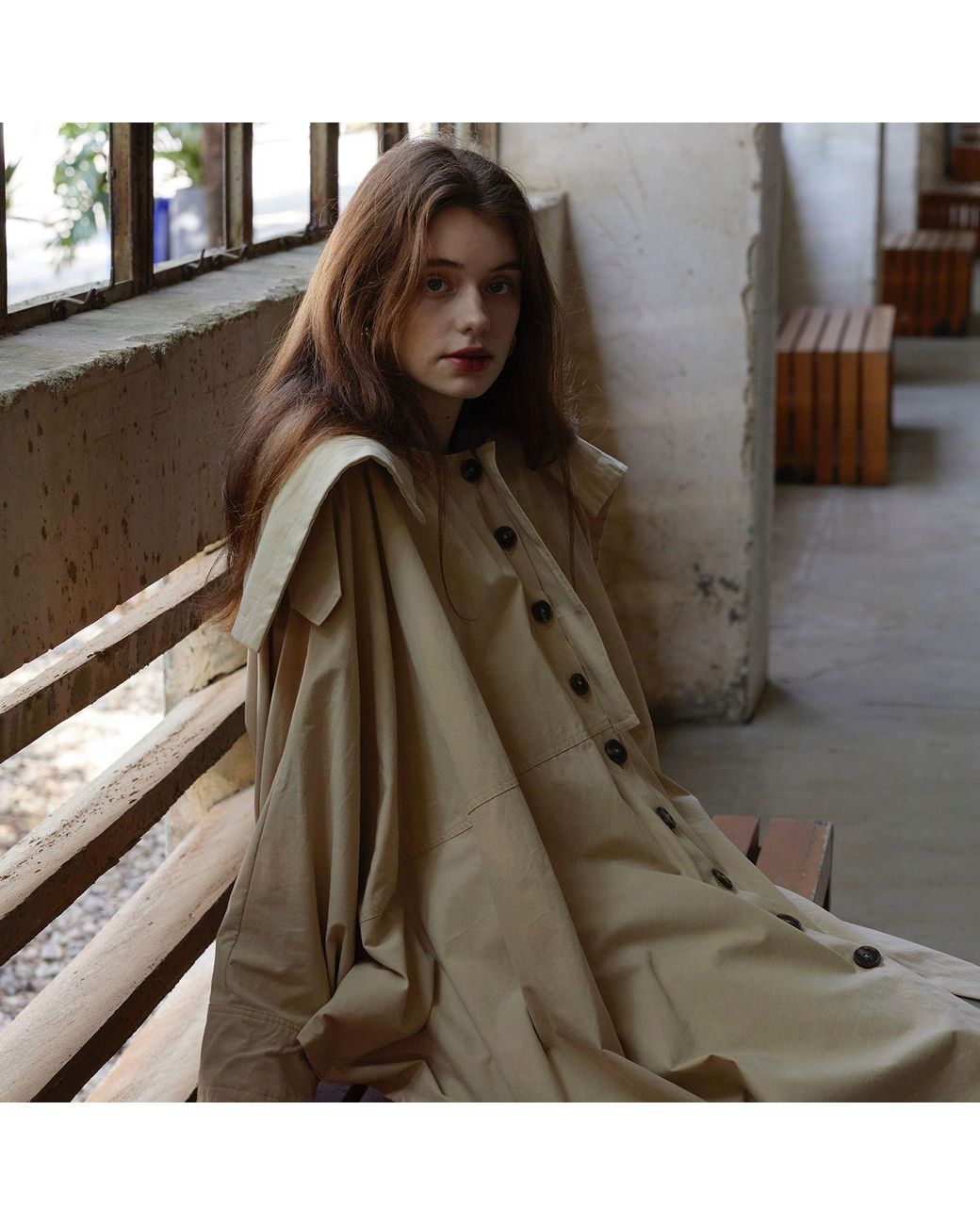 Belsize25 Natural Neutrals Wing Coat Oversized Cocoon-Shaped Trench Coat