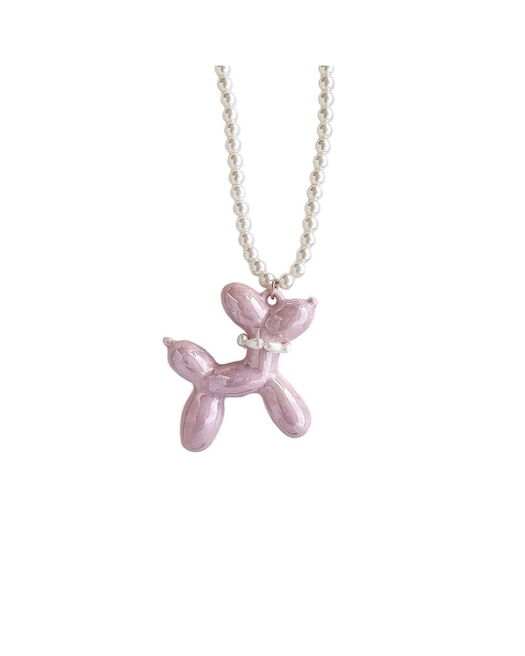 POPORCELAIN Pink Sweet Porcelain Balloon Doggie Pearl Necklace
