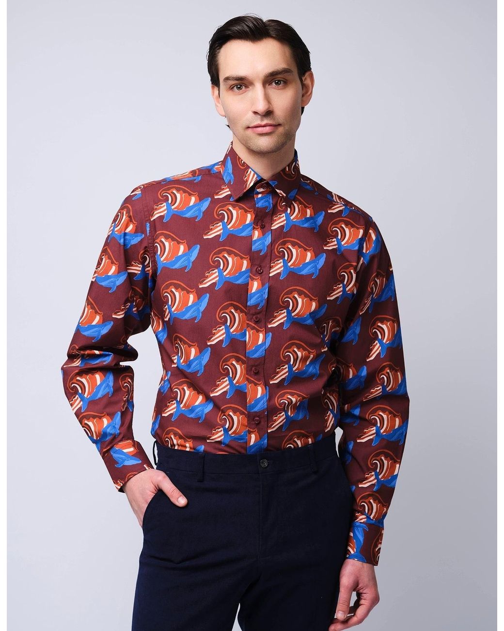 Gresham Blake White Burgundy & Whale Shirt for men