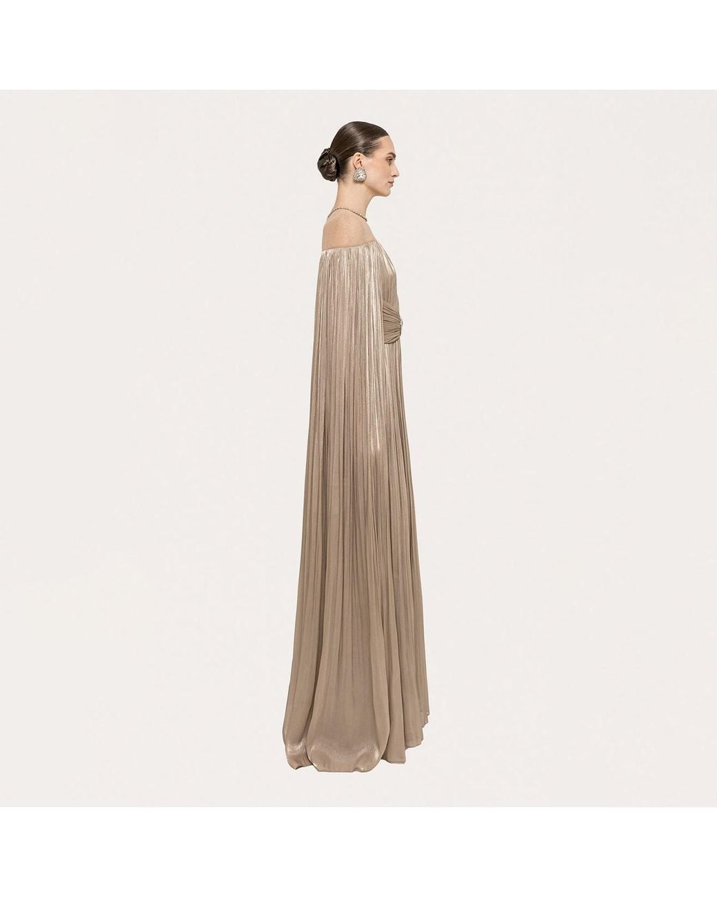Nissa Natural Cape-Design Chiffon Maxi Dress