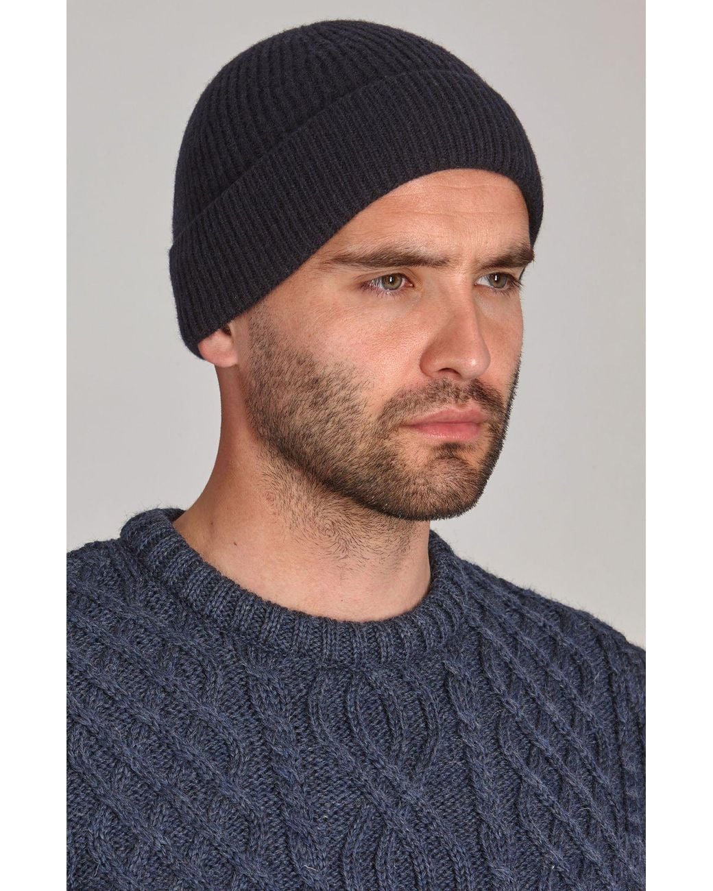 Paul James Knitwear Blue Lightweight Merino Cashmere Beaulinee Beanie