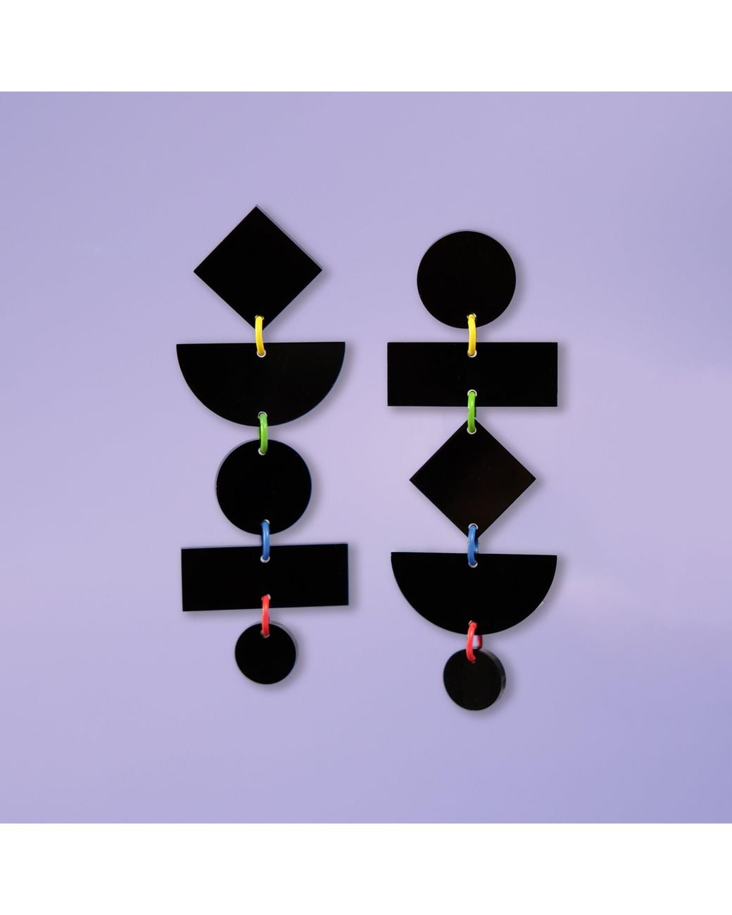 By Chavelli Black Geometric Dangly Statement Earrings