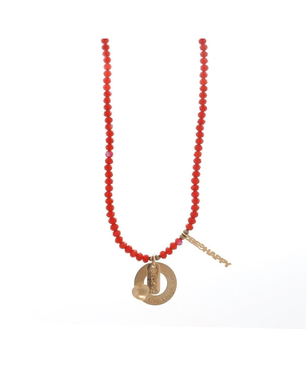 Ebru Jewelry Red Believe & Be Happy Crystal Beaded Choker Necklace