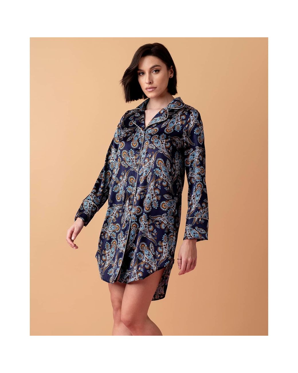 Oh!Zuza Blue Neutrals Silk Shirt Nightdress