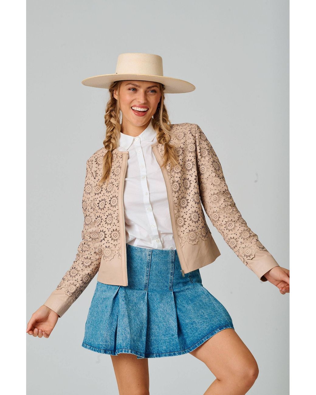Mauritius Natural Neutrals Floral Leather Jacket Lacey