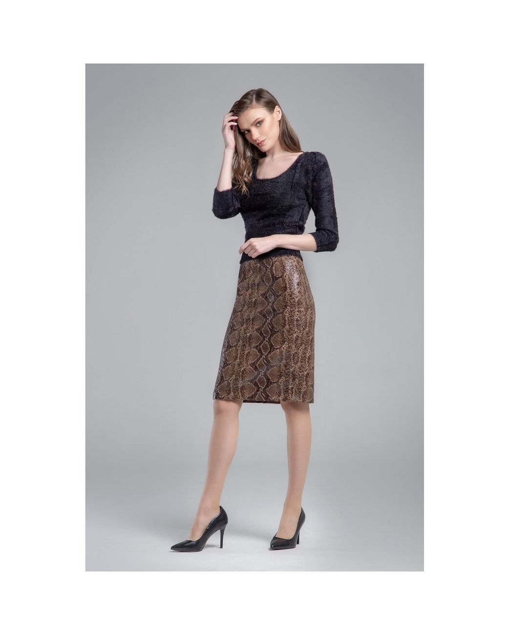 Rumour London Multicolor Sandy Snake Skin Faux Leather Pencil Skirt