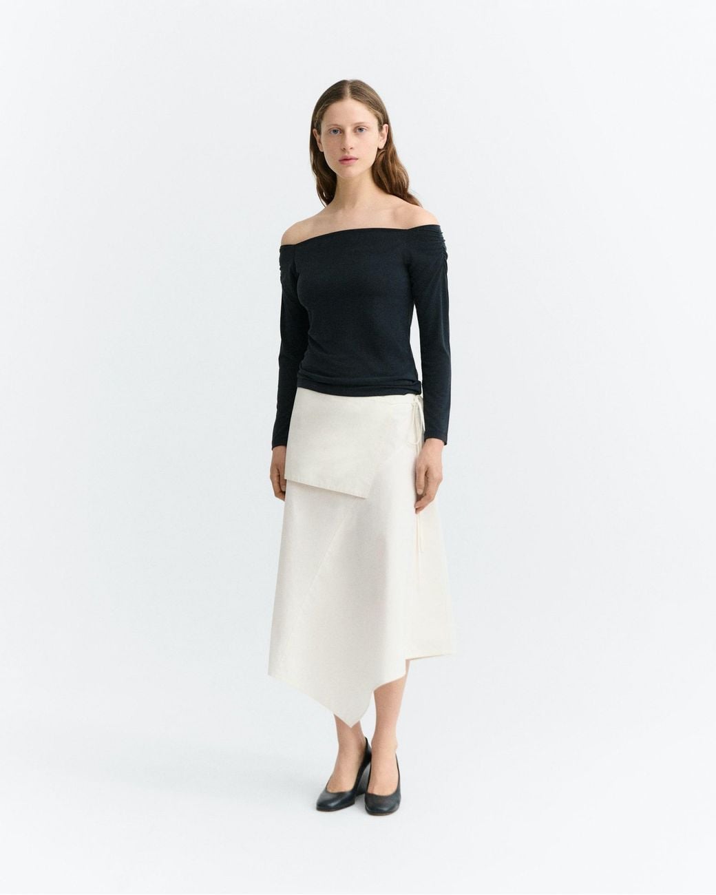 Thinking Mu White Benita Midi Skirt With Front Overlay