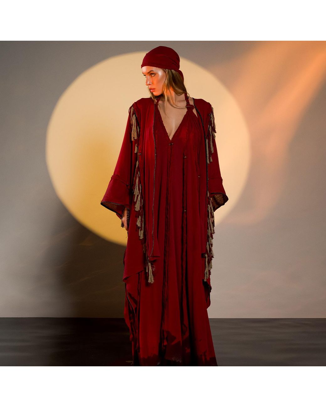 Zhenabia Red Sidra Poncho
