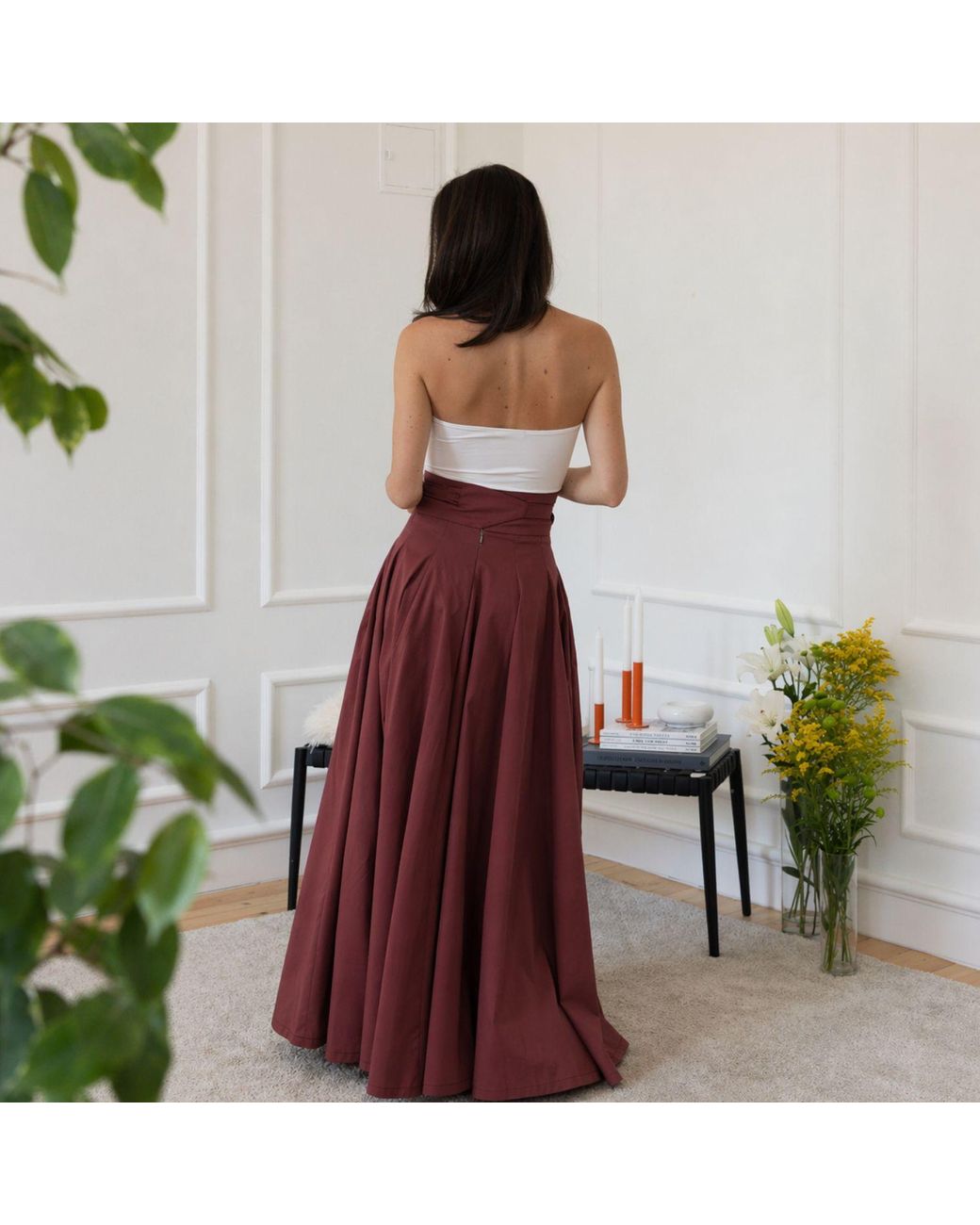 Nikka Place Red Summer Cocktail Maxi Cotton Skirt With High Waist