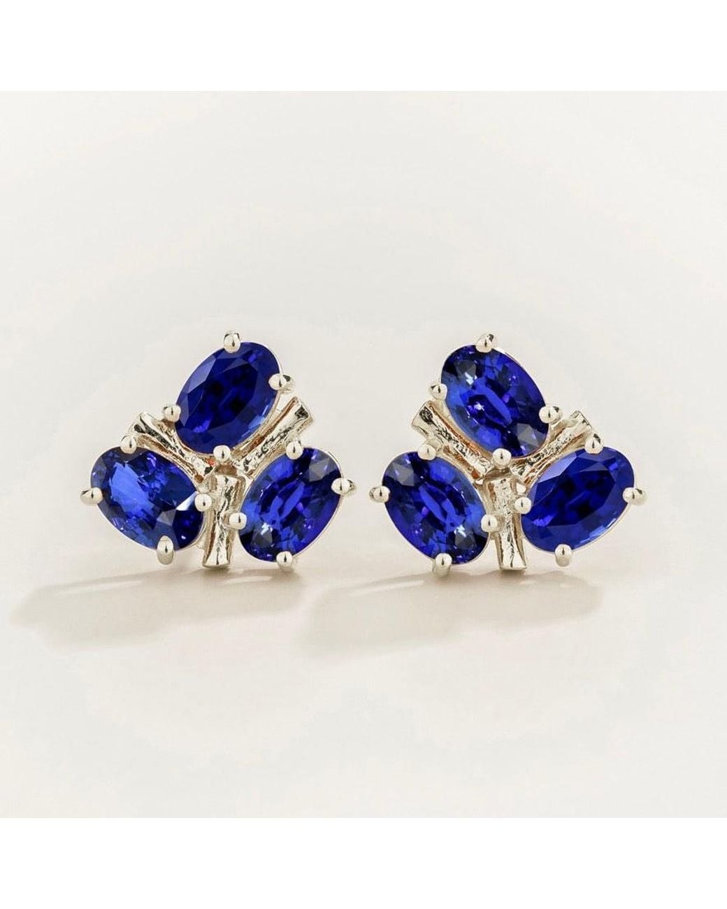 Juvetti Blue Ligna Oval Sapphire Cluster Stud Earrings