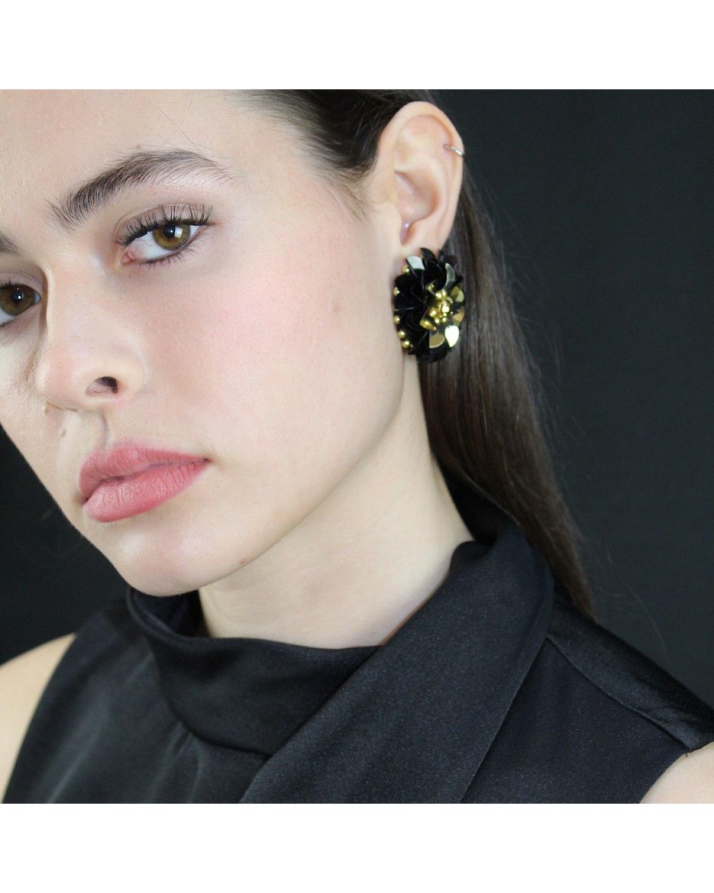 PINAR OZEVLAT Black Blossom Studs Two Tone