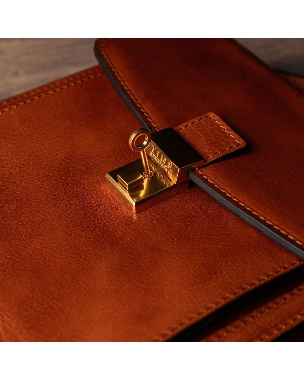 Time Resistance Brown Small Cognac Leather Briefcase for men