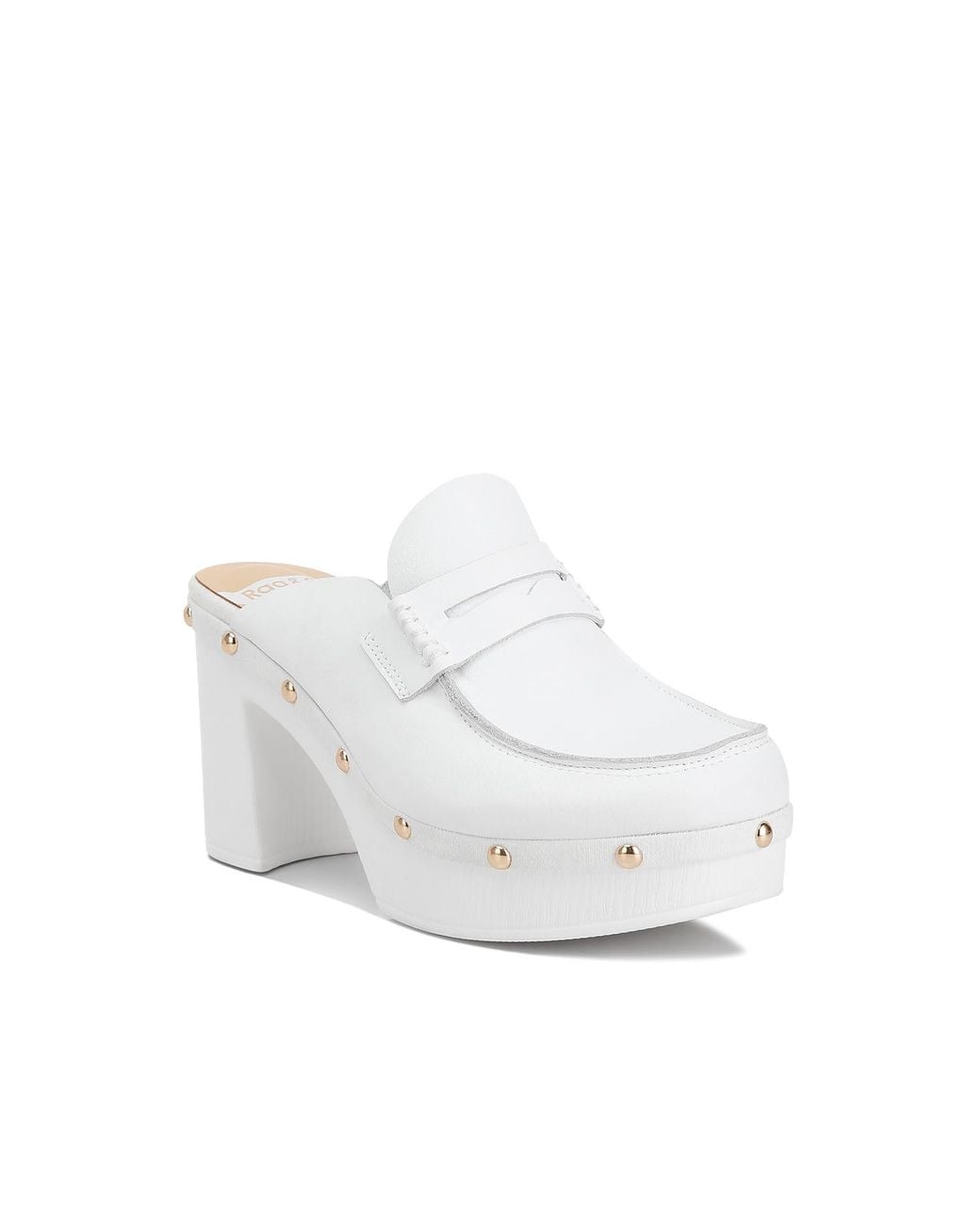 Rag & Co White Lyrac Recycled Leather Platform Clogs