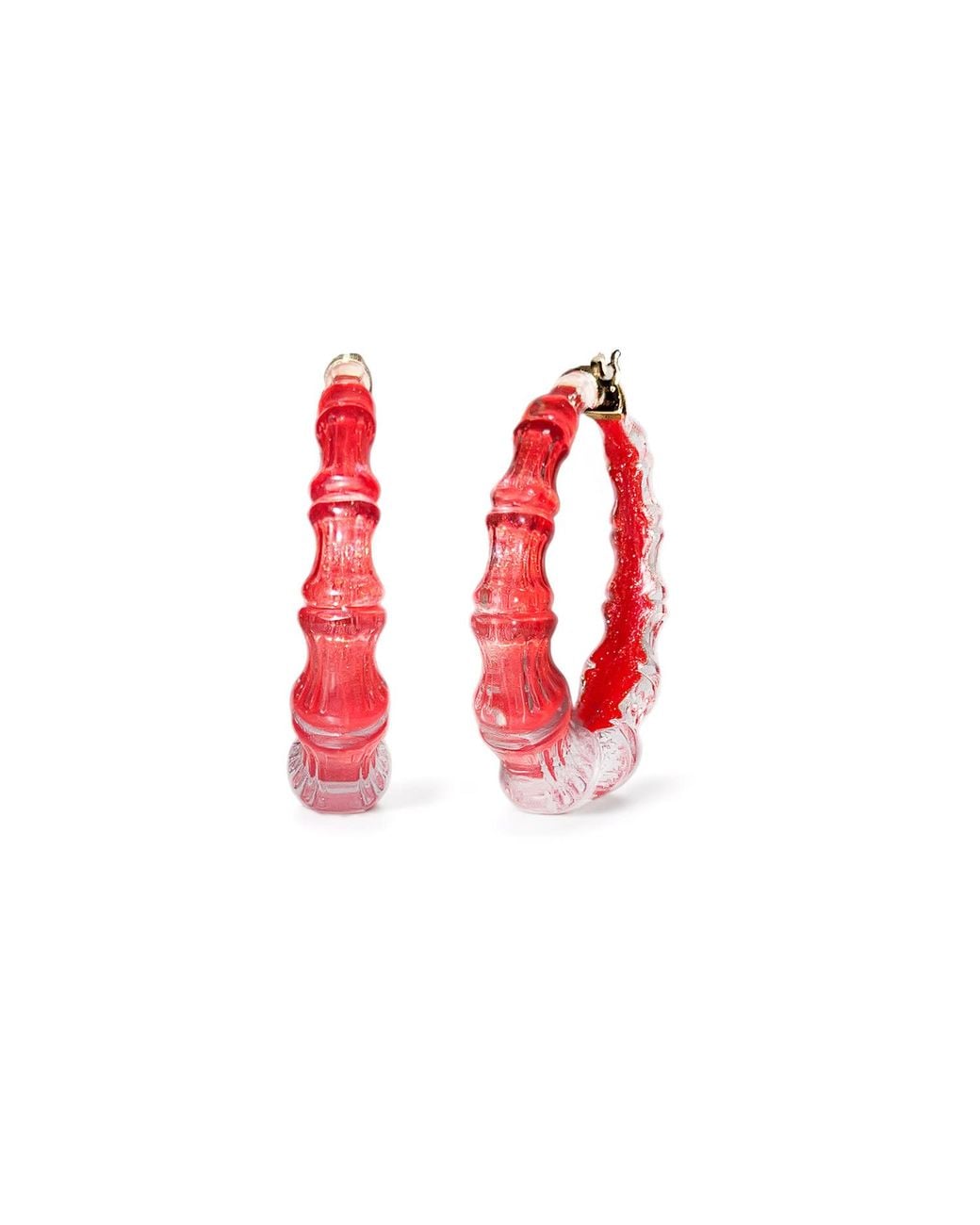 Gold & Honey Red Bamboo Illusion Hoop Earrings