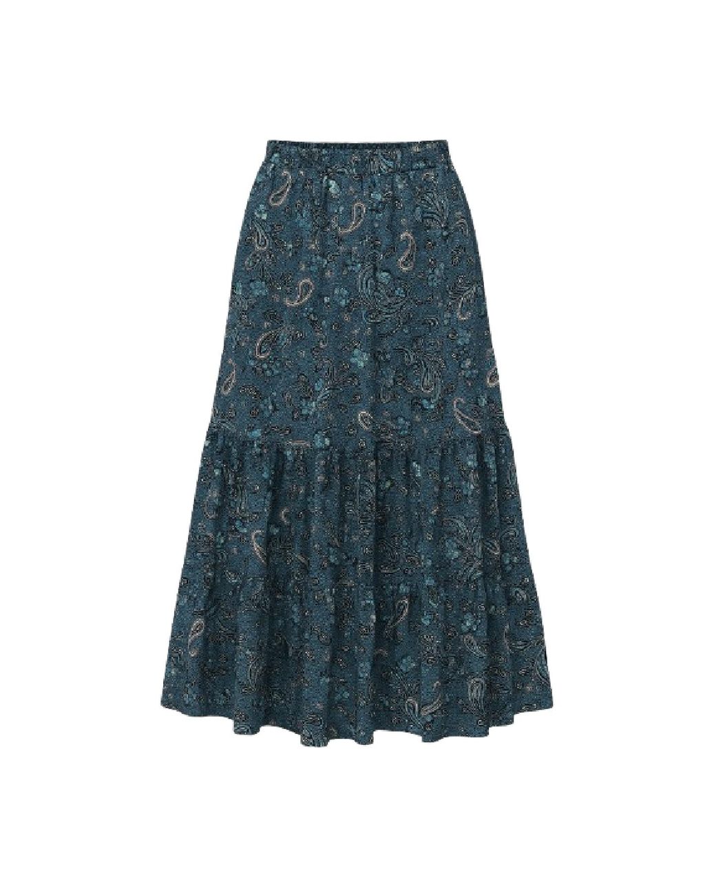 Conquista Blue Printed Viscose Midi Skirt With Tiered Hem