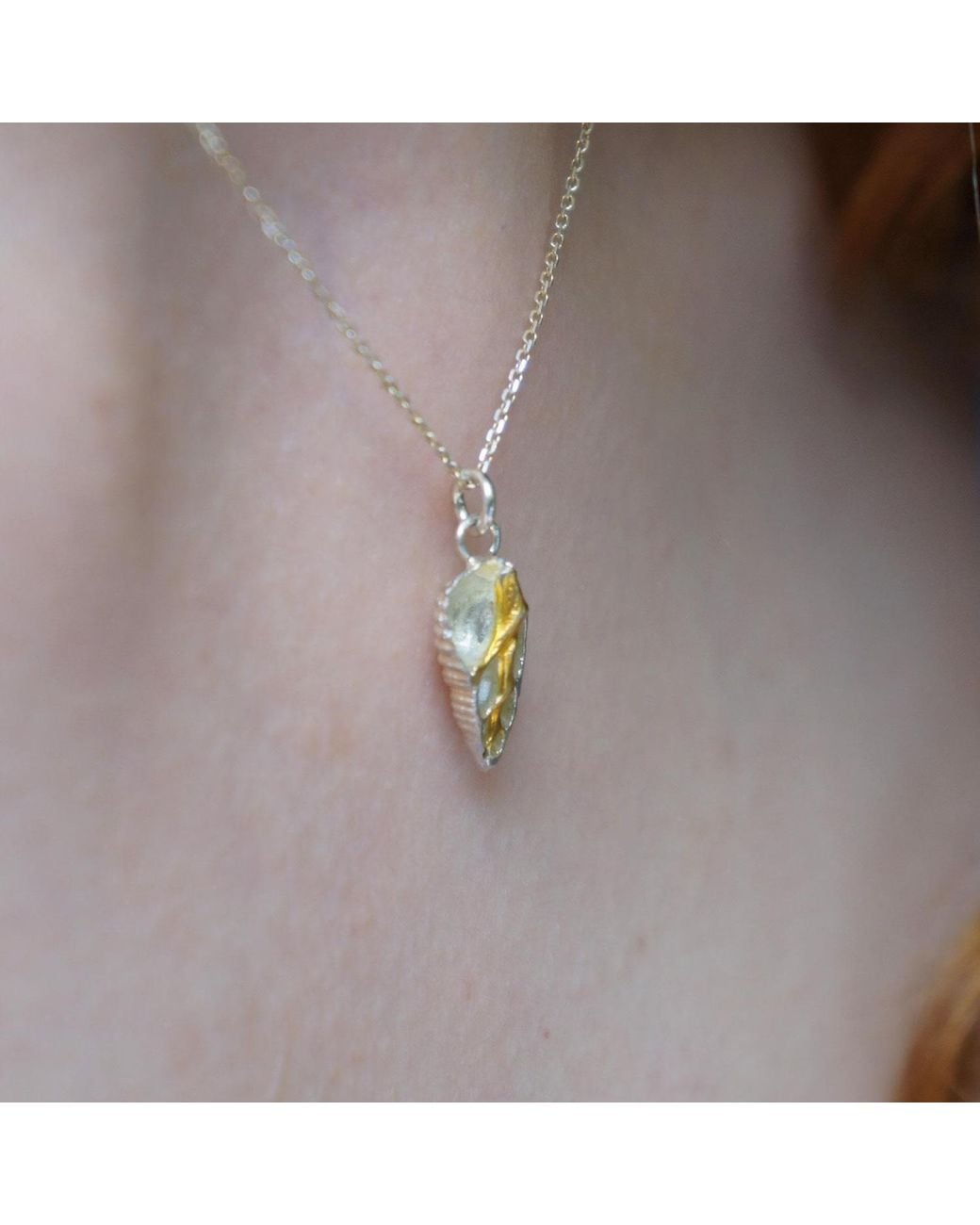 Mother Nature Jewelry Metallic Real Sea Shell Necklace, Handmade Minimalist Jewelry, Two-Tone Beach Pendant