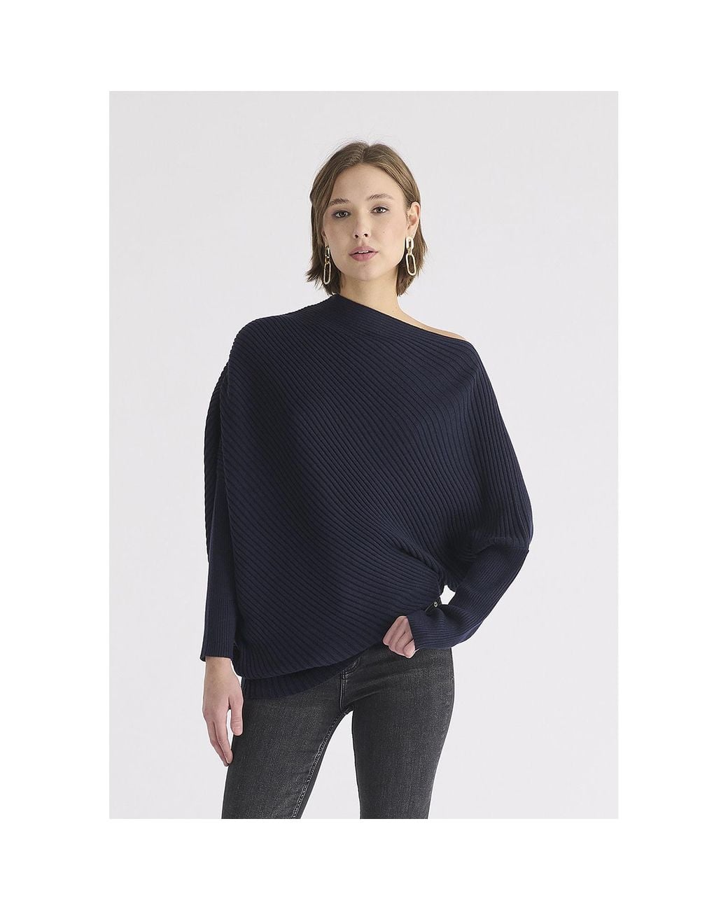 Paisie Blue Draped Knitted Wool Blend Jumper