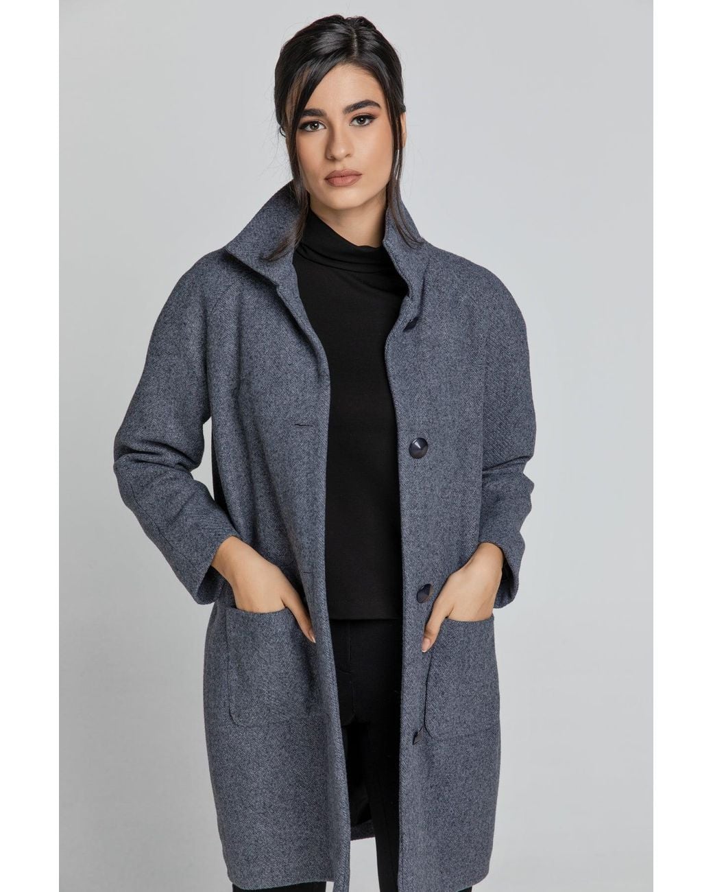 Conquista Blue Wool Blend Melange Coat By Fashion