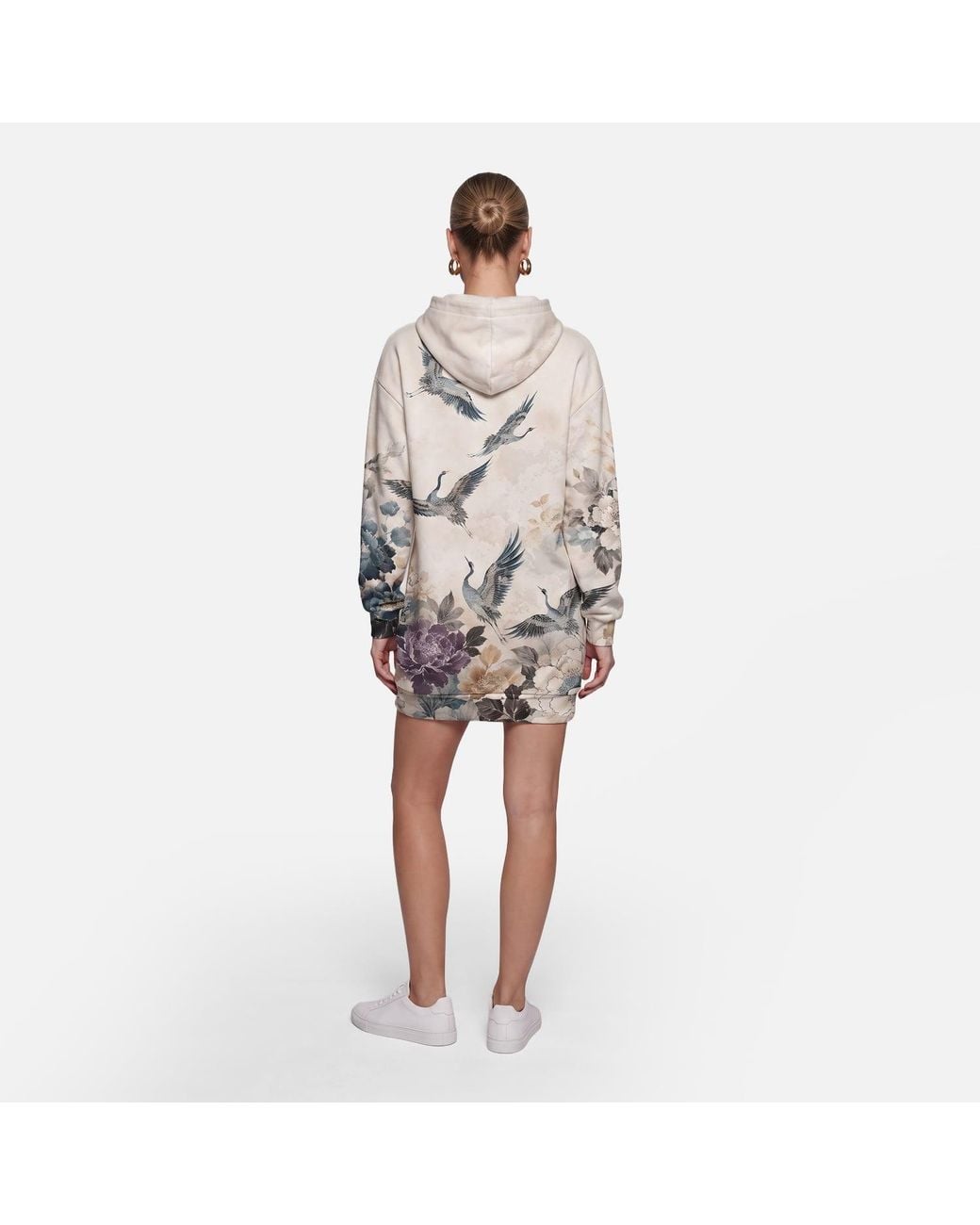 Aloha From Deer Gray Flying Cranes Oversize Hoodie Dress