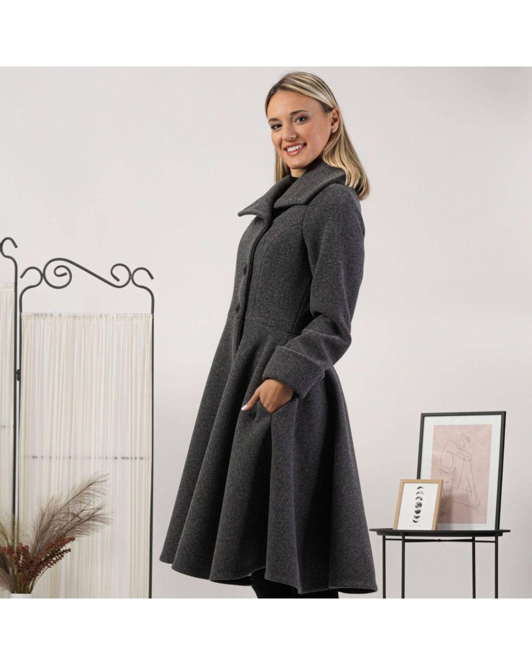 Nikka Place Black Wool Winter Princess Coat With Buttons