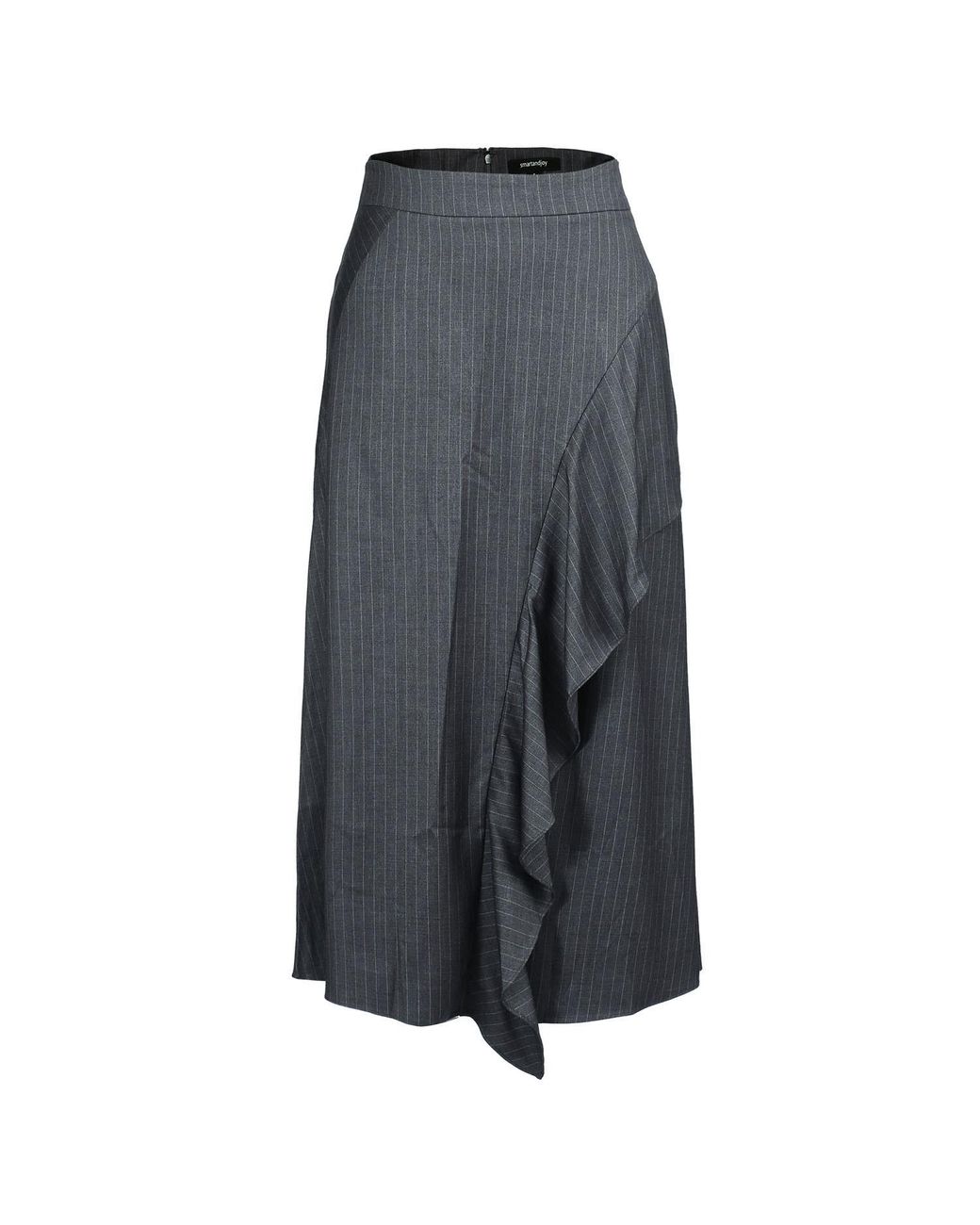 Smart and Joy Gray Asymmetric Ruffle Flared Midi Skirt