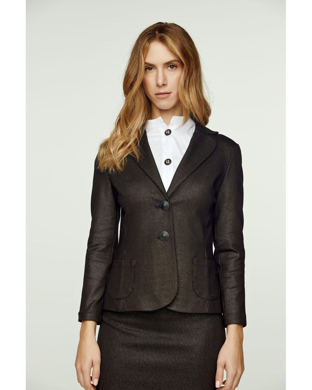 Conquista Black Fitted Print Punto Di Roma Jacket With Patch Pockets