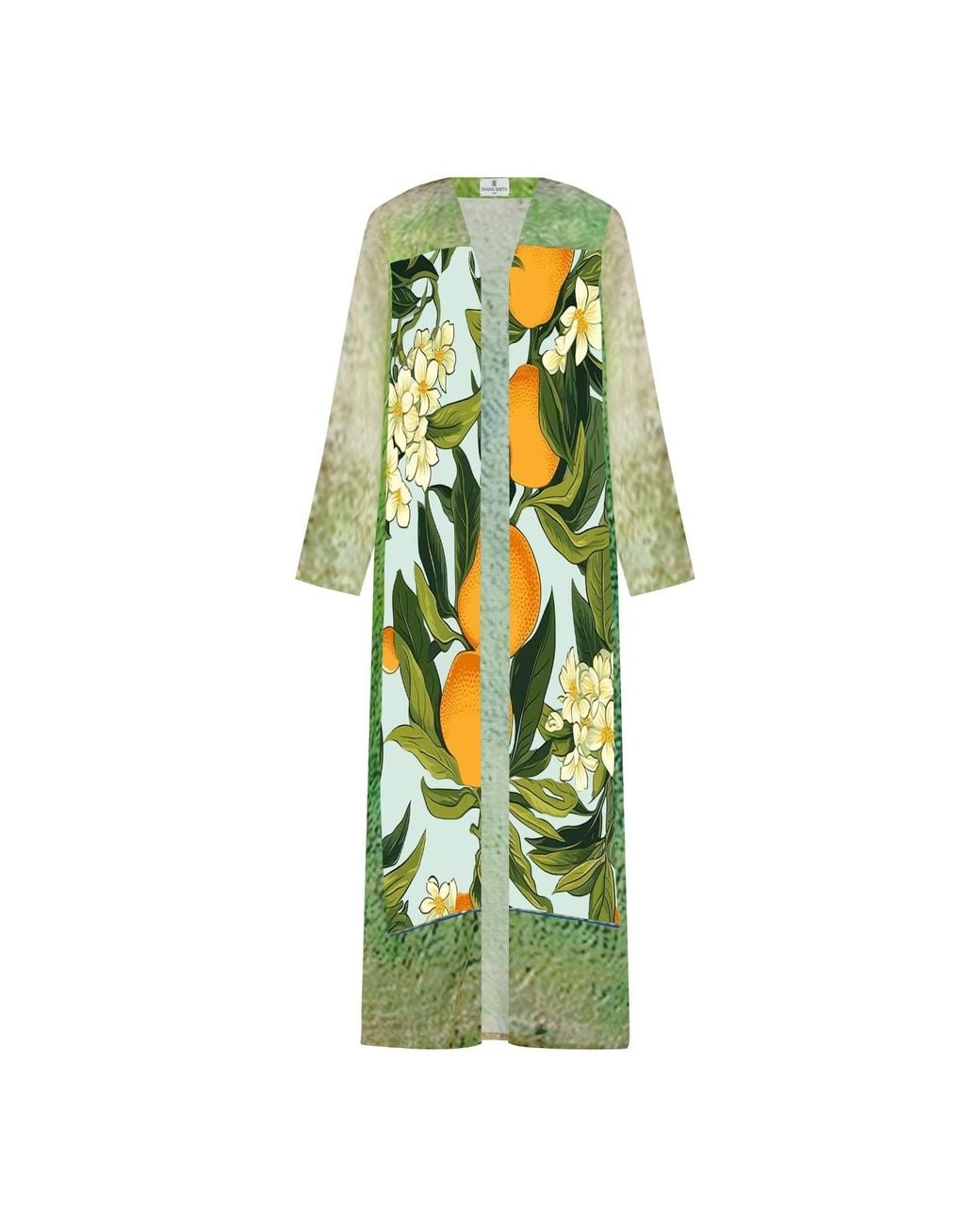 DHARA SHETH DUBAI Green Fleur & Fruit Vintage Long Kimono