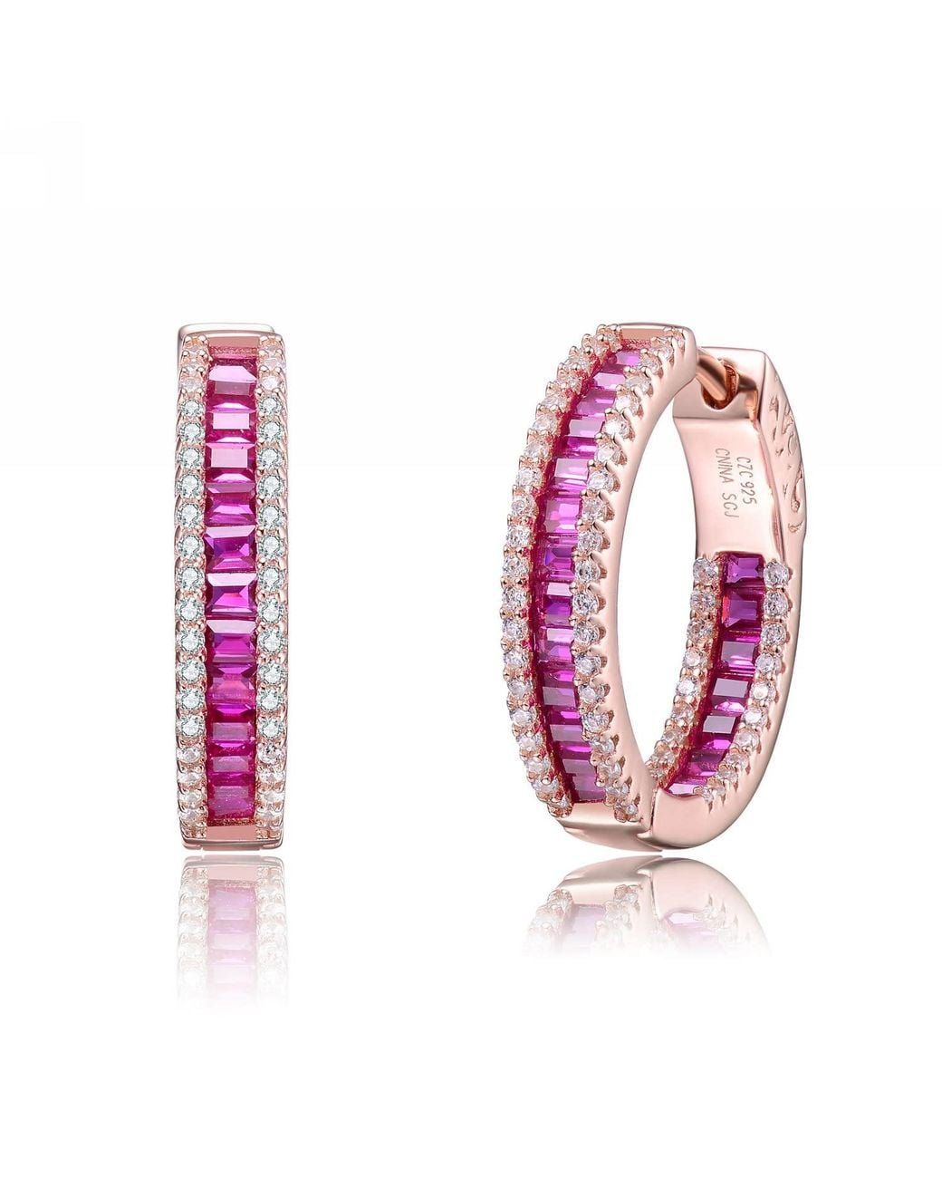Genevive Jewelry Pink Sterling With Colored Cubic Zirconia Hoop Earrings